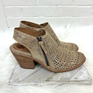 Sofft Metallic Leather Perforated Open Back Heeled Booties Size 10